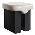 Modern Stool With White Curved Seat And Dark Wooden Legs Design
