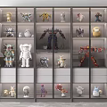 Modern Glass Display Cabinet Showcasing Various Collectible Toy Figurines in Multiple Shelves