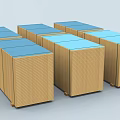 Durable Industrial Equipment Storage Containers With Brown Bodies And Blue Tops Arranged In Rows