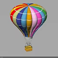 Colorful Hot Air Balloon With Multicolored Stripes And Yellow Basket For Amusement Activities
