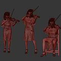 Women in Red Dresses Playing Violin in Different Poses Standing and Sitting