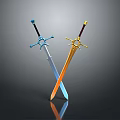 Crossed Swords Featuring Blue Gold Hilts And Orange Blue Blades With Reflection