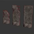 Three Rough Concrete Construction Components With Exposed Reinforcement Bars And Textured Surfaces