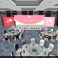 Elegant Banquet Hall Setup For 40th Anniversary With Red Backdrop And Lighting 3d model