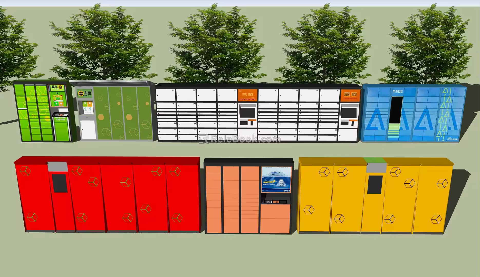 Modern self-service intelligent express box Fengchao intelligent express cabinet take container storage locker 3d model