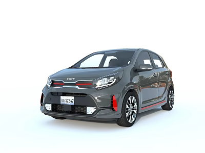 Kia Gray Compact Hatchback With Modern Front Design LED Headlights And Black Alloy Wheels 3d model