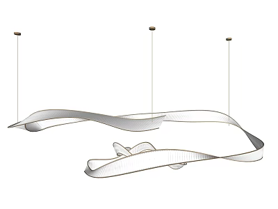 Modern Curved Chandelier Design With Flowing Lines Three Suspension Points Sleek Metal Finish 3d model