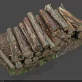 Stacked Wooden Logs On Mossy Stone Ground For Natural Decor