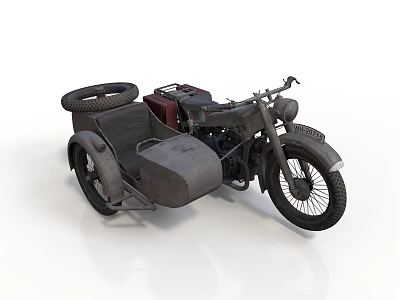 Vintage Motorcycle With Sidecar Classic Design Leather Seat And Black Wheels 3d model