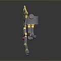 Mechanical Character Design With Golden Blue Armor And Red Accent Tech Details