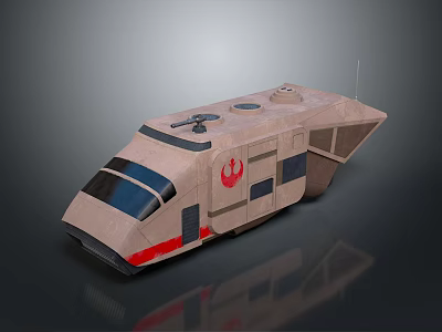 Sci Fi Vehicle Model With Beige Body Red Insignia Streamlined Design Top Rotor And Windows 3d model