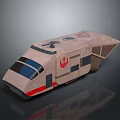 Sci Fi Vehicle Model With Beige Body Red Insignia Streamlined Design Top Rotor And Windows
