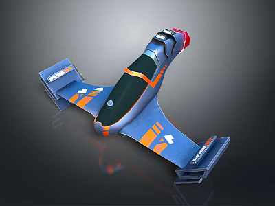 3D Designed Aircraft Model With Blue Orange Stripes And Wing Structure 3d model