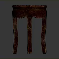 Red Wooden Stool With Round Top And Four Elegant Carved Legs