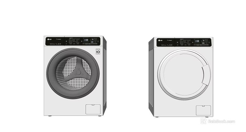 Two LG White Front Loading Washing Machines With Different Drum Designs 3d model 
