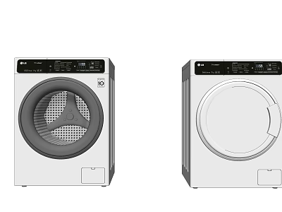 Two LG White Front Loading Washing Machines With Different Drum Designs 3d model