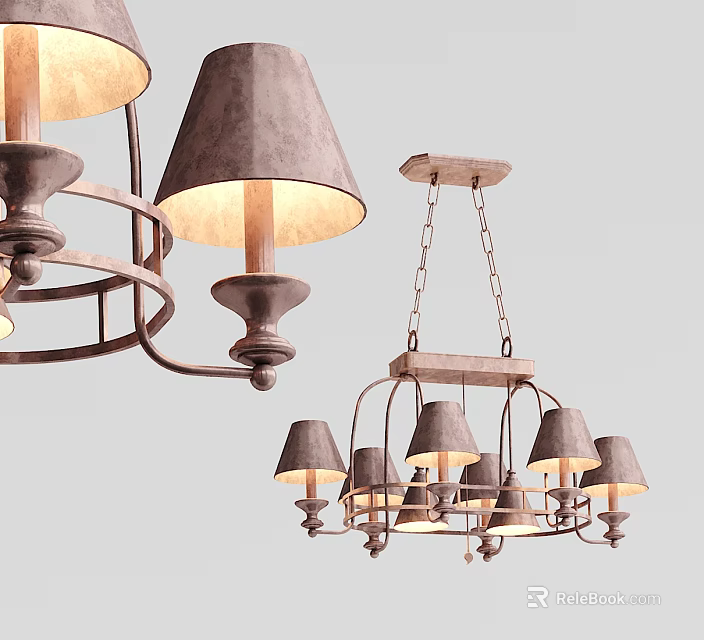 Chandeliers With Fabric Shades And Metal Hanging Chains For Home Decor 3d model 