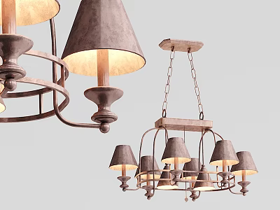 Chandeliers With Fabric Shades And Metal Hanging Chains For Home Decor 3d model