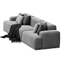 Modern Gray Fabric Sectional Sofa With Throw Pillows And Soft Blanket 3d model