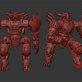 Blue Armored Robots With Red Accents And Mechanical Structures In Futuristic Design