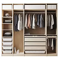 Modern Wooden Wardrobe With Hanging Rods Drawers And Storage Shelves