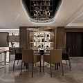 Modern Living and Dining Room Interior with Circular Ceiling Light Sofa Coffee Table and Bookshelf