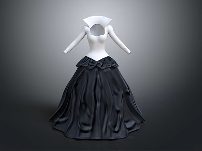Elegant Black And White Dress With Long Sleeves And Round Neckline Design 3d model