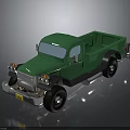 Green Vintage Truck Model With Classic Cab Shiny Metallic Finish Black Wheels And Open Bed