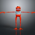 Orange Frog like Game Movie Character With Blue White Striped Vest And Outstretched Arms Standing