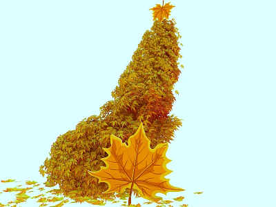 Art Installation Composed of Yellow Orange Leaves with Conical Structure and Large Maple Leaf 3d model
