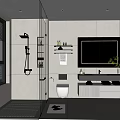 Modern Bathroom Interior With Glass Shower White Tiles Vanity Large Mirror And Toilet