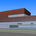 Modern Museum Building With Red Brick Facade And Glass Base Structure 3d model