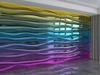Colorful Wavy Metallic Background Wall With Shiny Modern Design And Reflective Surface 3d model