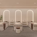 Modern Beauty Hair Salon Interior With Cozy Sofas Mirrors Green Plants And Warm Lighting