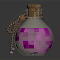 Transparent Round Glass Bottle With Cork Stopper Wrapped In Twine Rope And Pink Liquid
