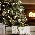 Cozy Christmas Living Room Decor With Tree Fireplace Wreath Stockings And Lit Fire