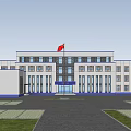Modern Office Building Exterior Design With Red Flag And Multi Story Windows