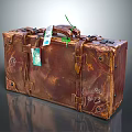 Antique Brown Leather Suitcase With Handwritten Clarence 1943 Tags And Metal Straps