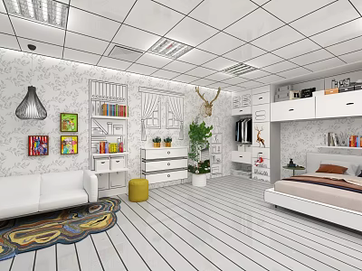 Modern Open Kitchen Interior Design With Spacious Layout And Island Appliances 3d model