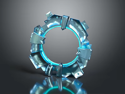 Industrial Commercial Equipment With Circular Metal Structure Blue Halo And Reflective Surface 3d model