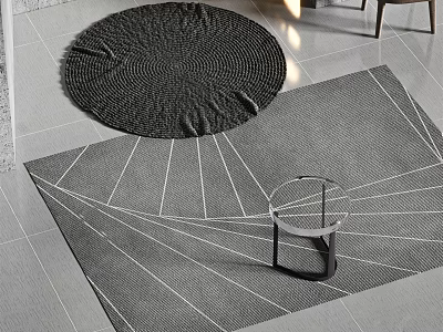 Square Rug With Geometric Line Pattern In Gray And White With Metal Side Table 3d model
