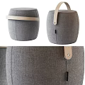 Gray Fabric Round Sofa Stools With Wooden Handles And Modern Design