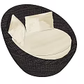Stylish Dark Brown Wicker Round Single Sofa With Comfortable Cream Cushions 3d model