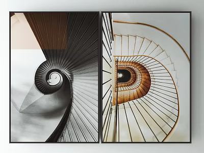 Spiral Staircase Wall Art Two Panel Decorative Paintings With Geometric Design And Warm Tones 3d model