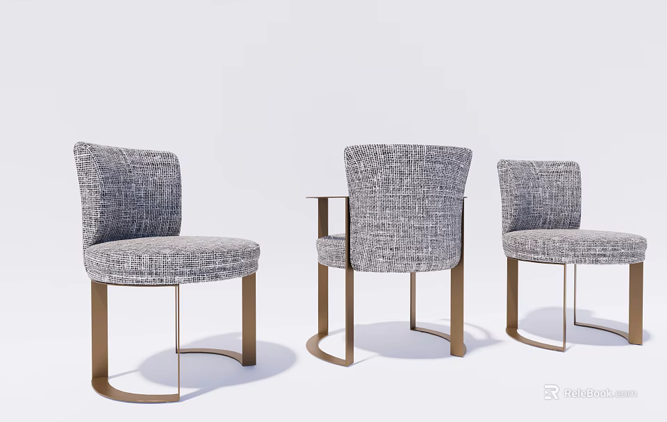 Three Gray Fabric Single Seater Sofas With Modern Metal Legs Design 3d model 