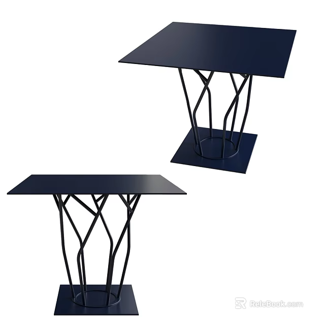 Modern Black Dining Tables With Unique Twisted Leg Design And Smooth Tabletop Surface 3d model 