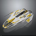 Sleek White And Yellow Futuristic Starship With Cockpit And Thrusters For Space Exploration