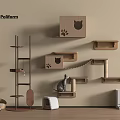 Indoor Wooden Cat Tree With Wall Mounted Perch Platform And Kitten Furniture Setup