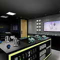 Modern Electronics Store Interior Featuring Headphones Display Counter And Large Screen Devices 3d model