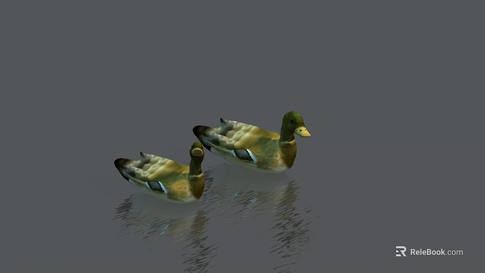 Two Aquatic Reptiles Swimming In Calm Water With Clear Reflections 3d model 